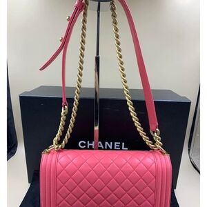 CHANEL Pink Quilted Shoulder Bag with Gold Chain Strap